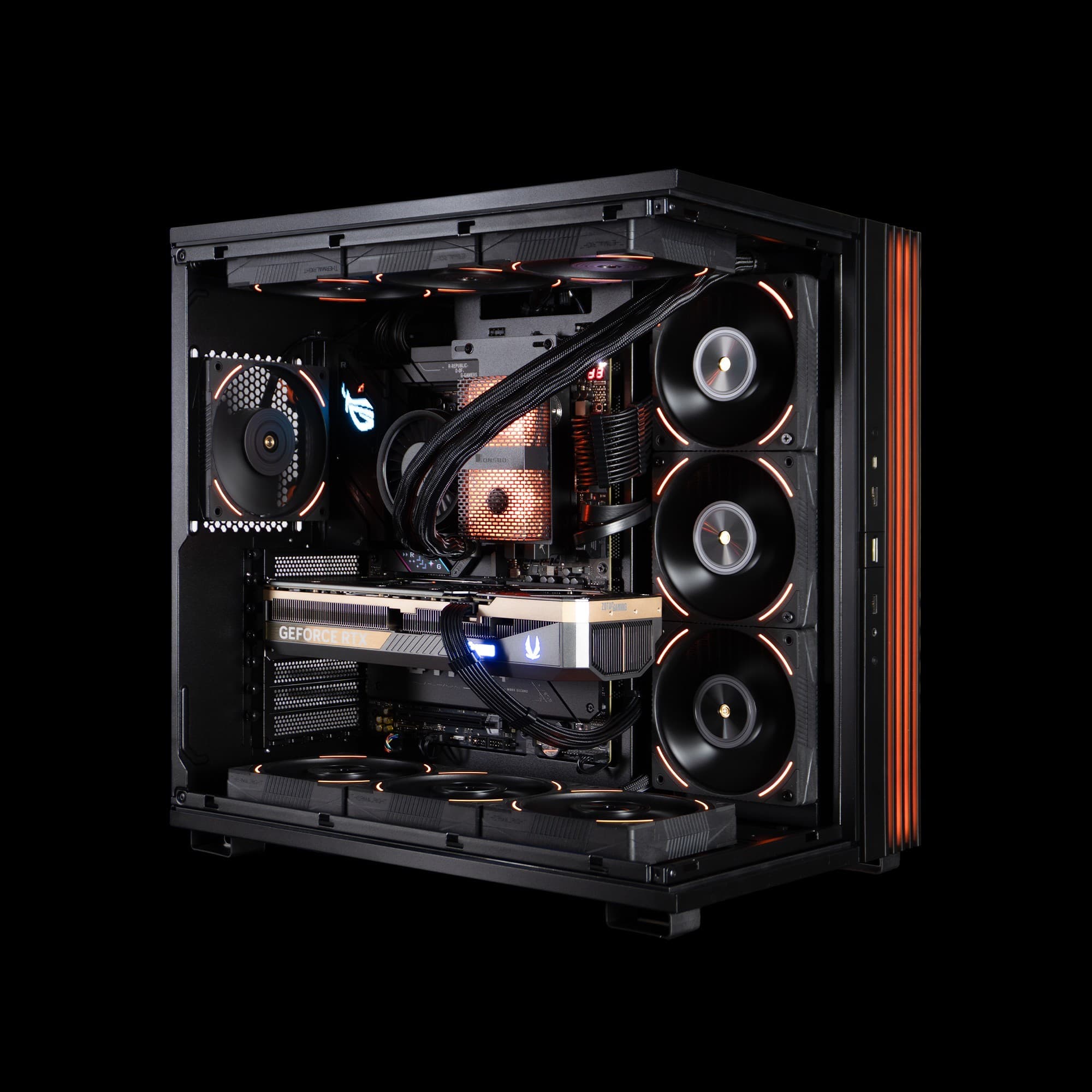NoMadPC Tower gaming PC with orange RGB lighting